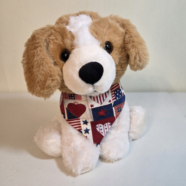 Red White Blue Dog Bandanna with stuffed dog for example.