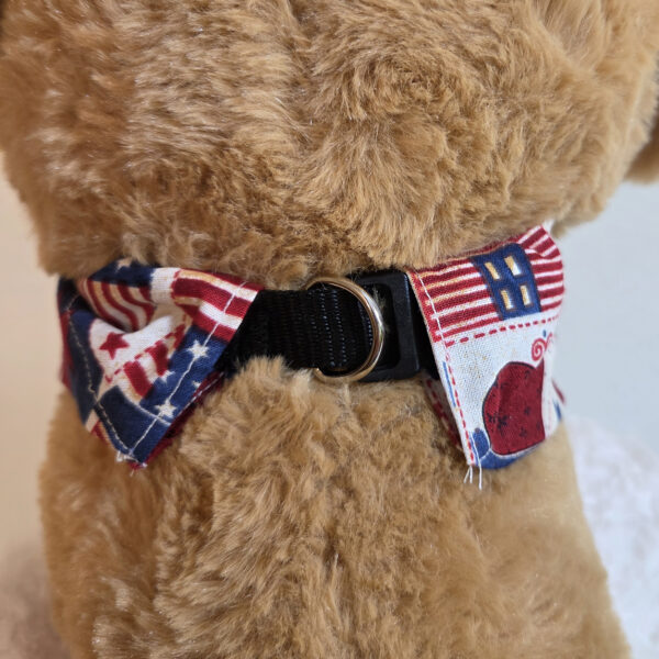 Red White Blue Dog Bandanna with stuffed dog for example.
