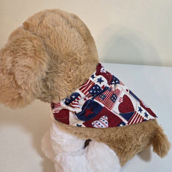 Red White Blue Dog Bandanna with stuffed dog for example.