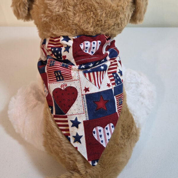Red White Blue Dog Bandanna with stuffed dog for example.