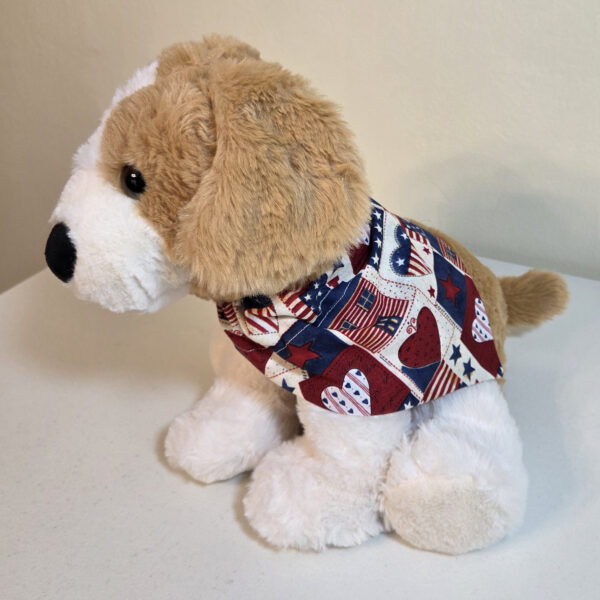 Red White Blue Dog Bandanna with stuffed dog for example.